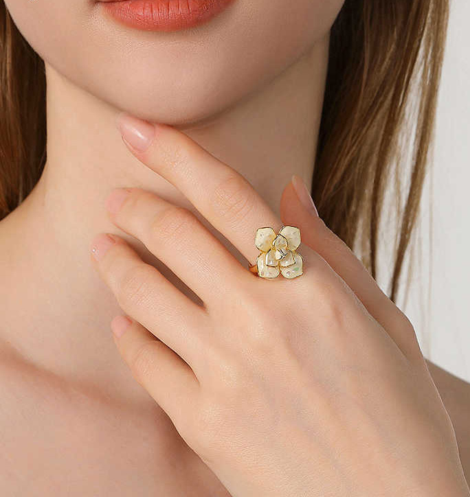 Camellia Flower White Enamel Ring