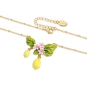 Lemon And Pink Flower Enamel Pendant Necklace