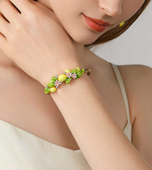 Lemon Flower Blossom Enamel Bangle Bracelet