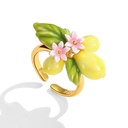 Lemon Flower Blossom Enamel Adjustable Ring