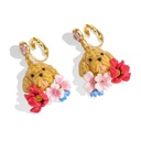 Cute Puppy With Flower Enamel Dangle Stud Earrings