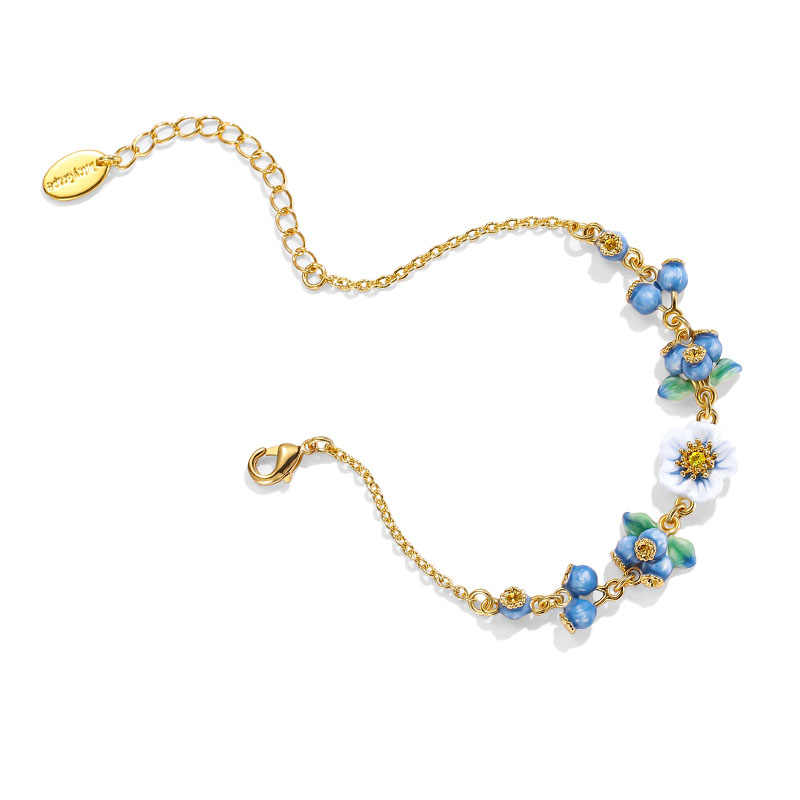 Flower And Blueberry Enamel Chain Bracelet