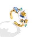 Flower And Blueberry Enamel Adjustable Ring2