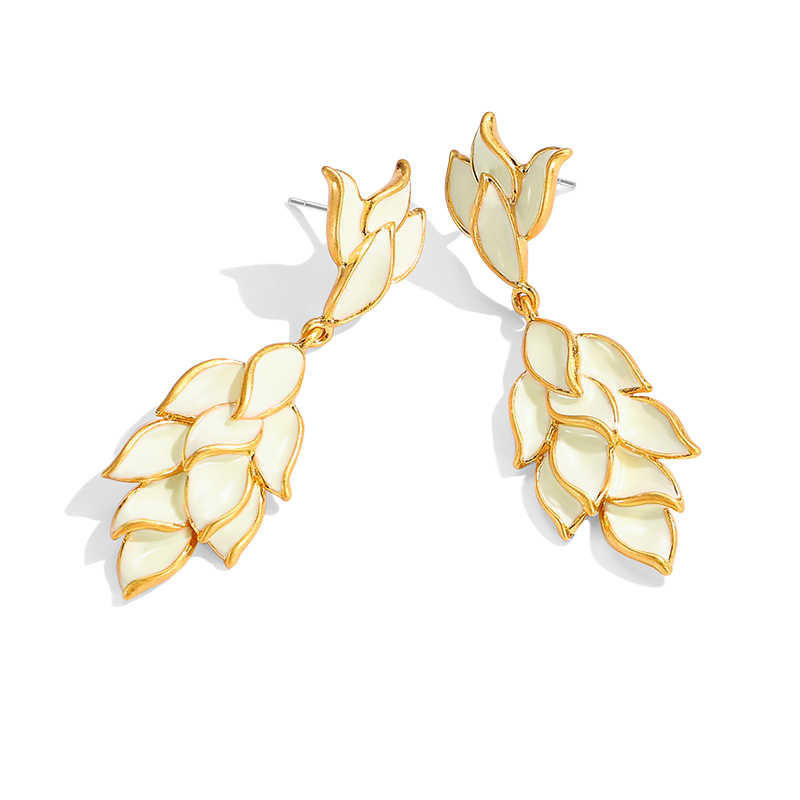 Leaf Shape Elegant Enamel Dangle Stud Earrings1