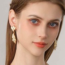 Leaf Shape Elegant Enamel Dangle Stud Earrings3