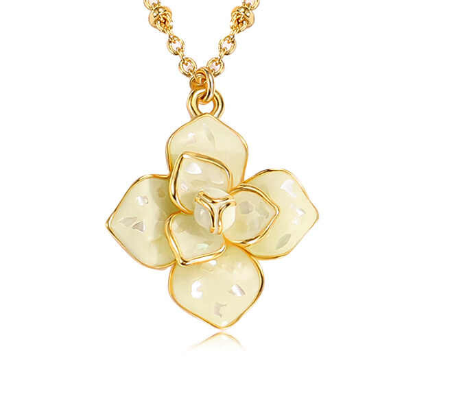 Camellia Flower White Enamel Pendant Necklace