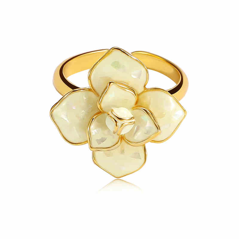 Camellia Flower White Enamel Ring