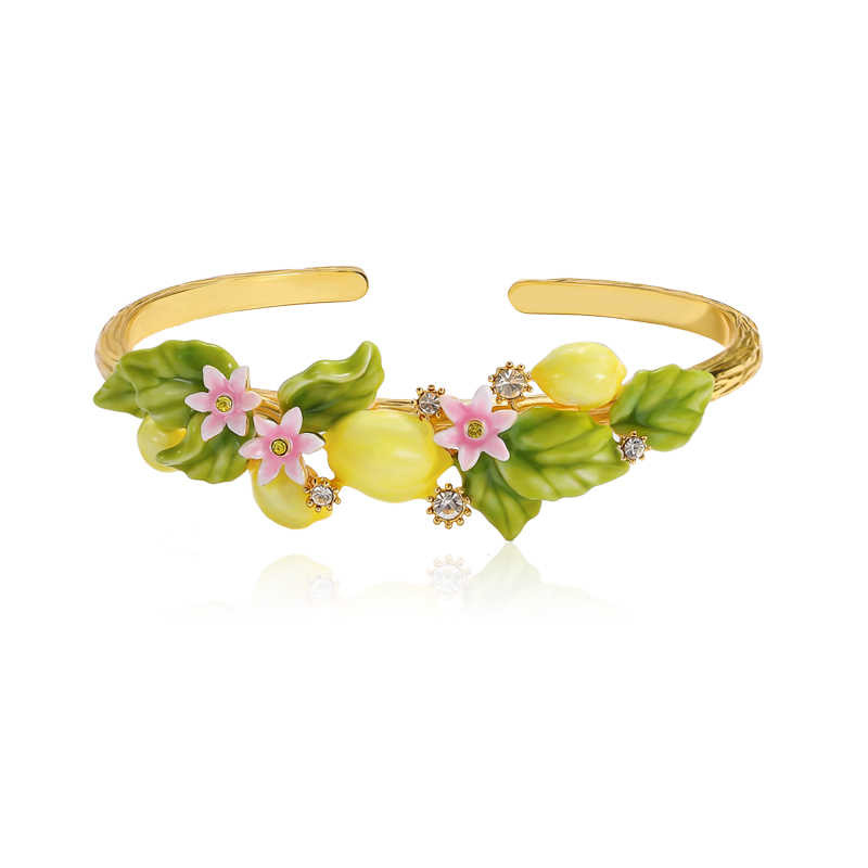 Lemon Flower Blossom Enamel Bangle Bracelet