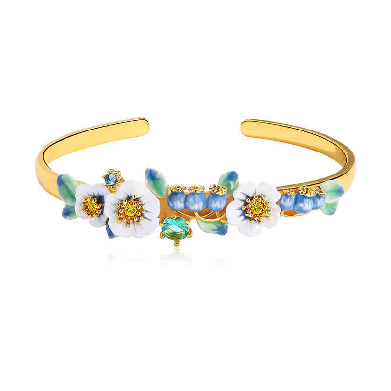 Flower And Blueberry Enamel Bangle Bracelet