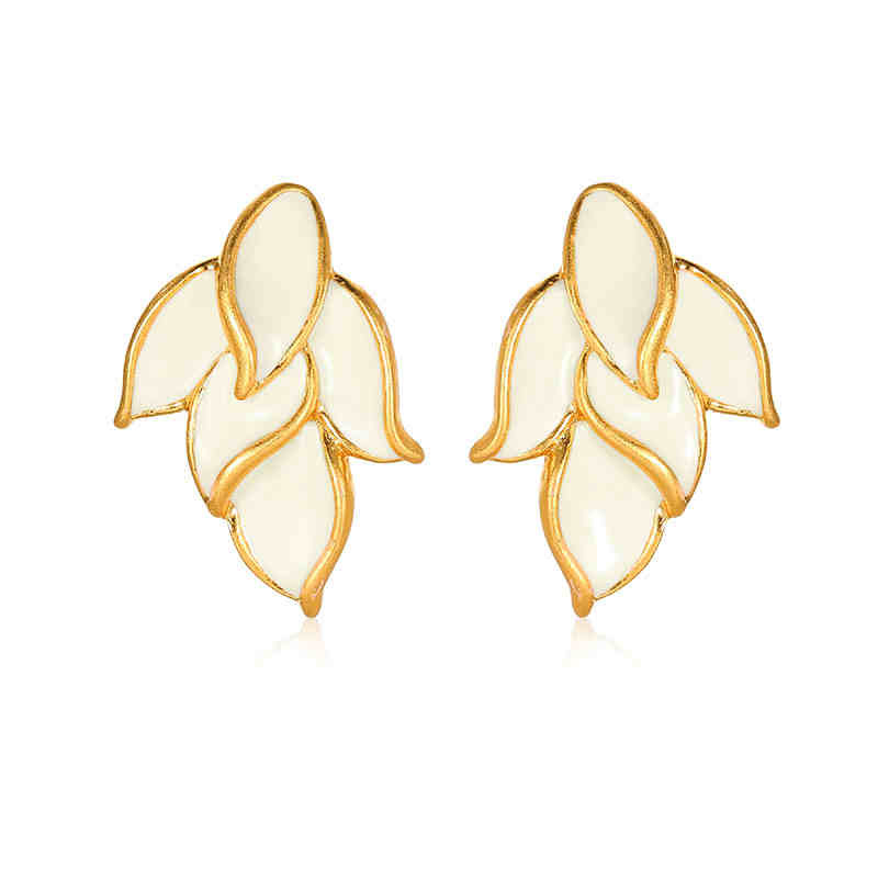 Leaf Shape Elegant Enamel Stud Earrings