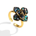 Camellia Flower Black Enamel Ring