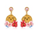 Cute Puppy With Flower Enamel Dangle Stud Earrings