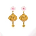 Cute Puppy With Flower Bell Enamel Dangle Stud Earrings