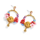 Cute Puppy With Flower Blossom Bell Enamel Hoop Dangle Earrings