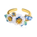 Flower And Blueberry Enamel Adjustable Ring